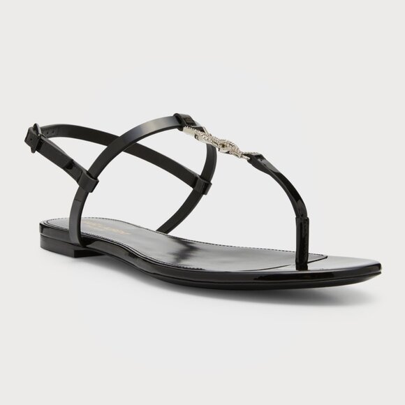 Saint Laurent Cassandra 05 Strass Crystal YSL Thong T Strap Flat Sandals - Picture 1 of 16
